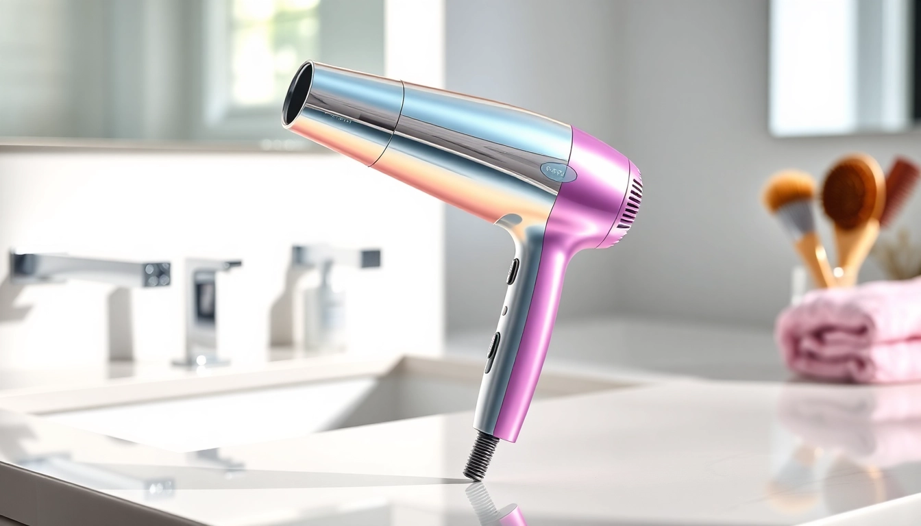 Revitalizing hair drying session with an ionic blow dryer showcasing sleek design.