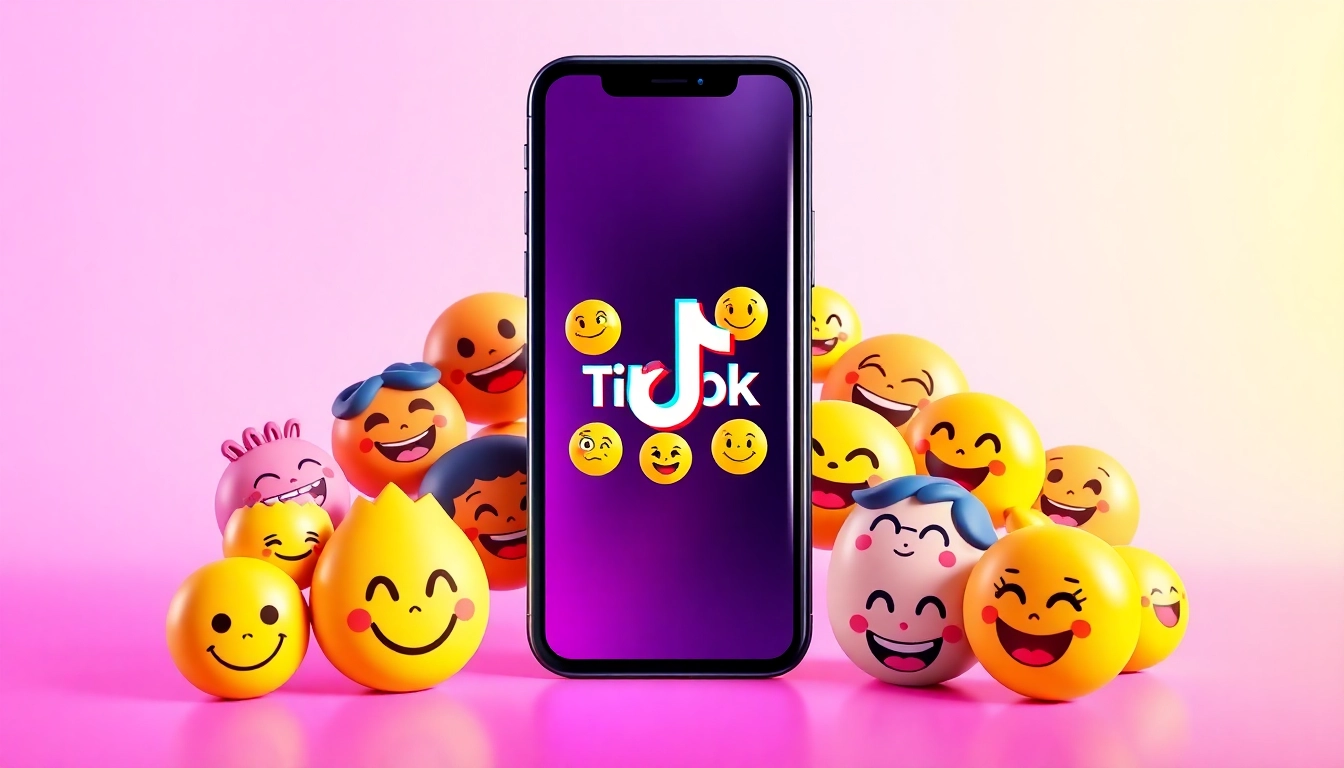 Engaging display of tiktok emojis surrounding a smartphone representing social media interaction.