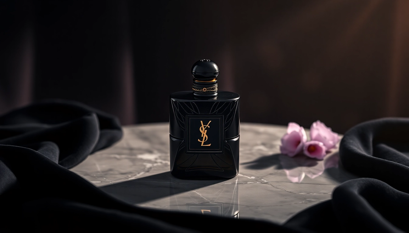 Experience the allure of ysl black opium in a luxurious setting, highlighting its elegant design.
