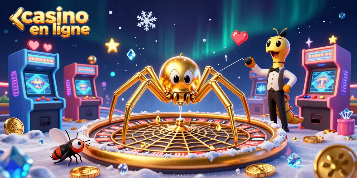 Jouer au casino en ligne avec une araignée dorée et un croupier mille-pattes dans un décor animé.