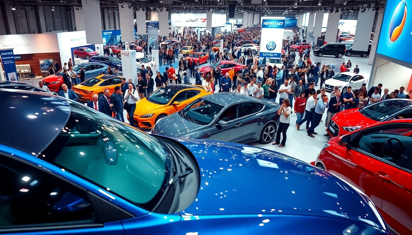 Engaging atmosphere at Auto Cars Show displaying sleek vehicles and excited attendees.
