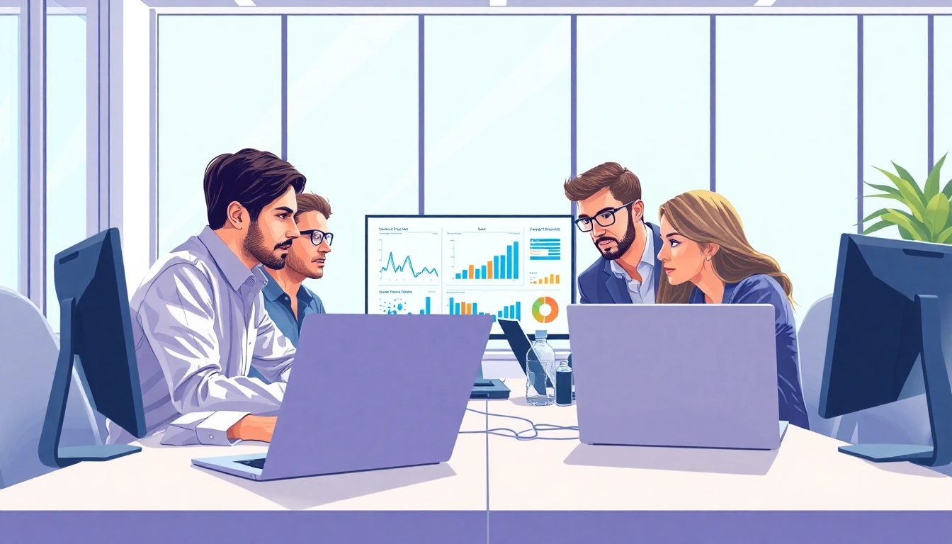 Visualize functional QA testing with a diverse team collaborating in a modern office.