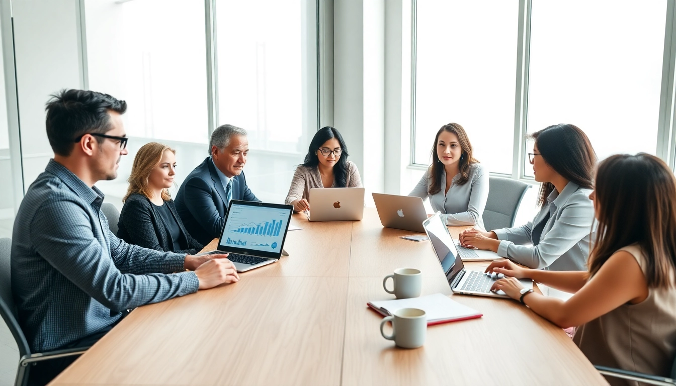 Engaged team discussing new product demand forecasting strategies in a modern conference room.