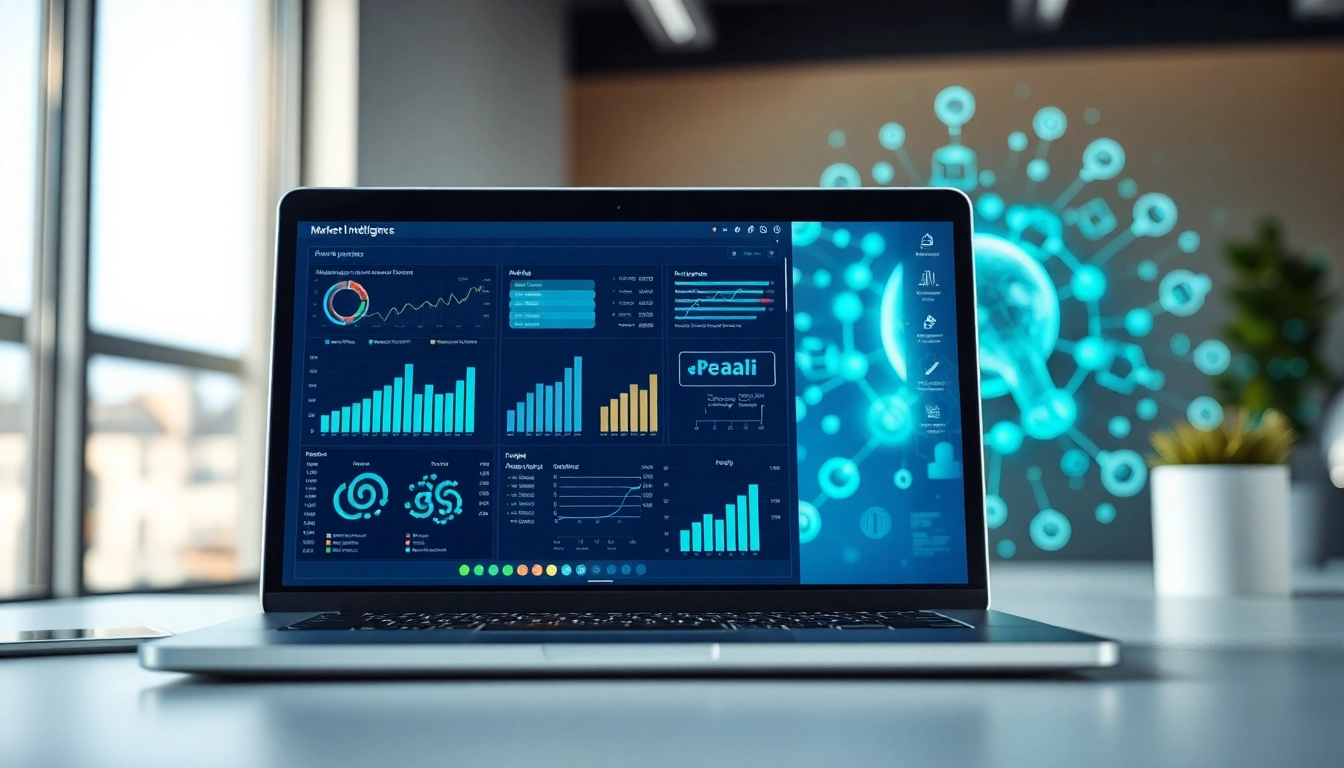 Visual representation of AI for competitive intelligence showcasing data analysis in a sleek workspace.
