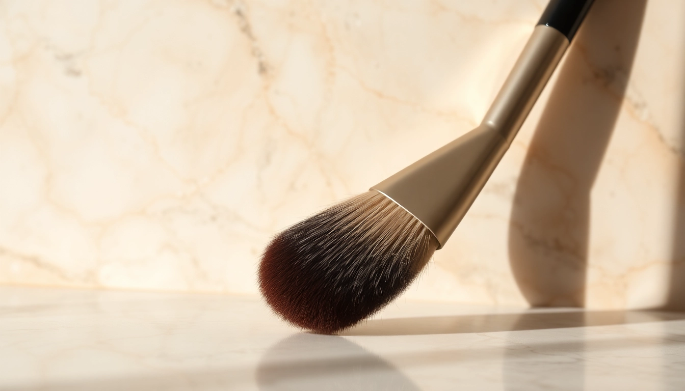 Applying makeup with an angled makeup brush highlighting its precision and softness.
