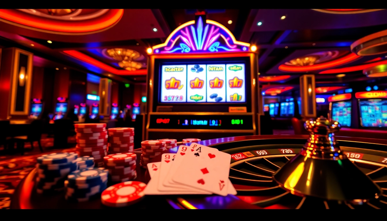 Players celebrating wins on scatter hitam slot machine in a vibrant casino.