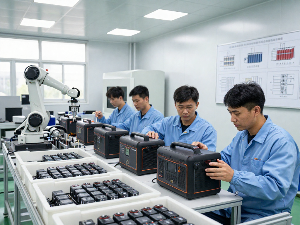 OEM lithium battery pack manufacturer enhancing production with skilled technicians in a modern facility.