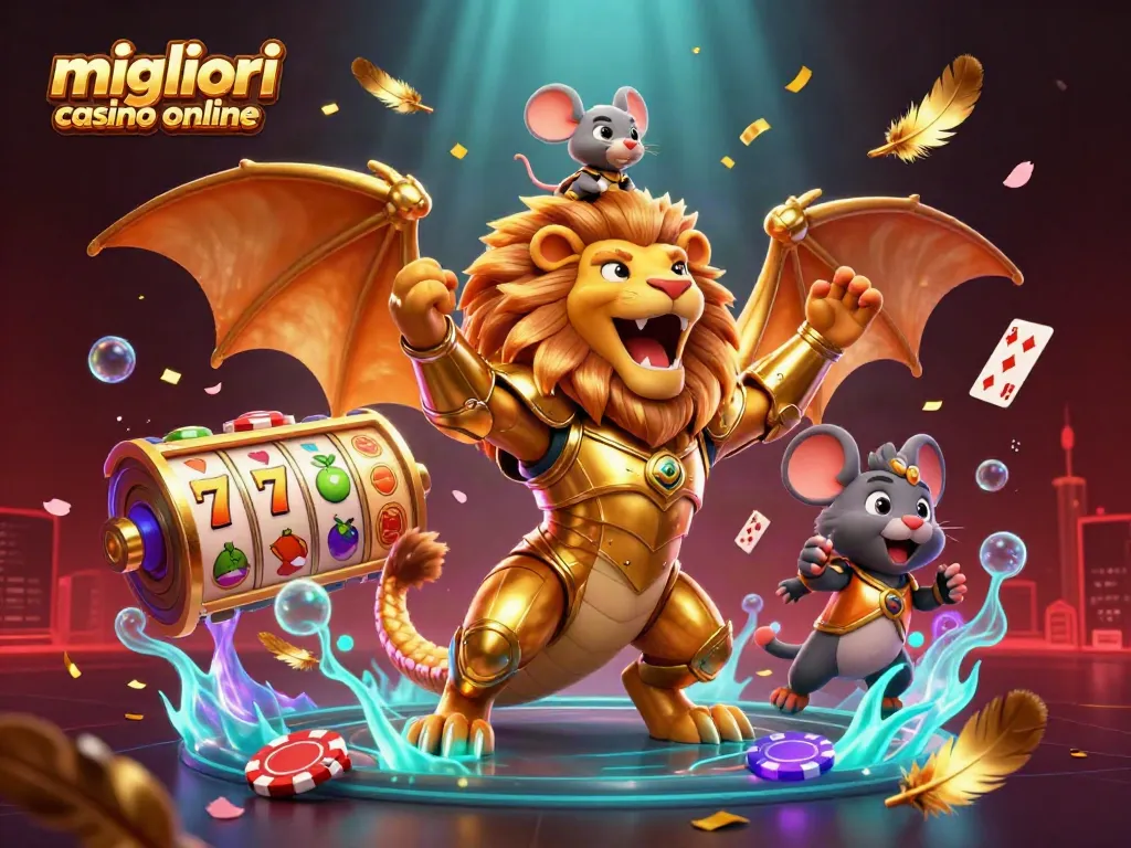 Scopri i migliori casino online con slot e giochi da tavolo in un'illustrazione 3D vibrante.