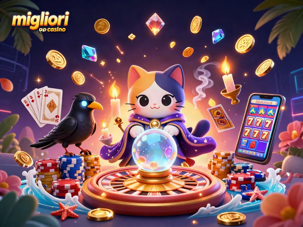Vinci nei migliori crypto casino con giochi e simboli magici in un'illustrazione coinvolgente.