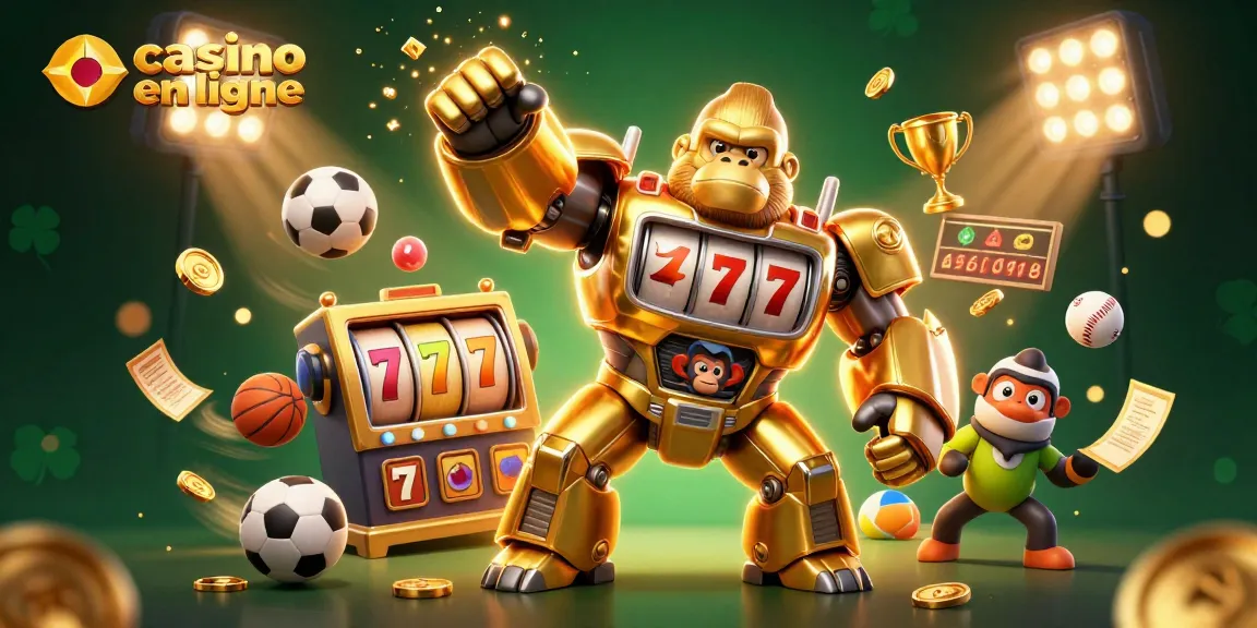 Vivez l'expérience dynamique d'un casino en ligne avec un gorille mech doré et des éléments de jeu captivants.