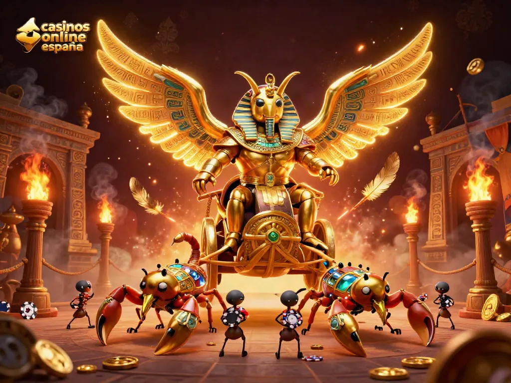 Los mejores casinos online en España presentan una emocionante escena de juego con un escarabajo dorado y juegos de azar.