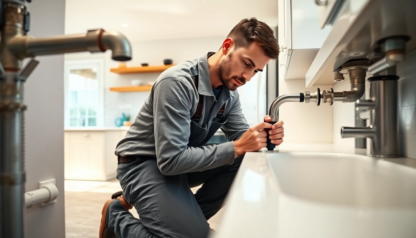Plumbing knightdale services provided by a professional plumber in a residential kitchen setting.