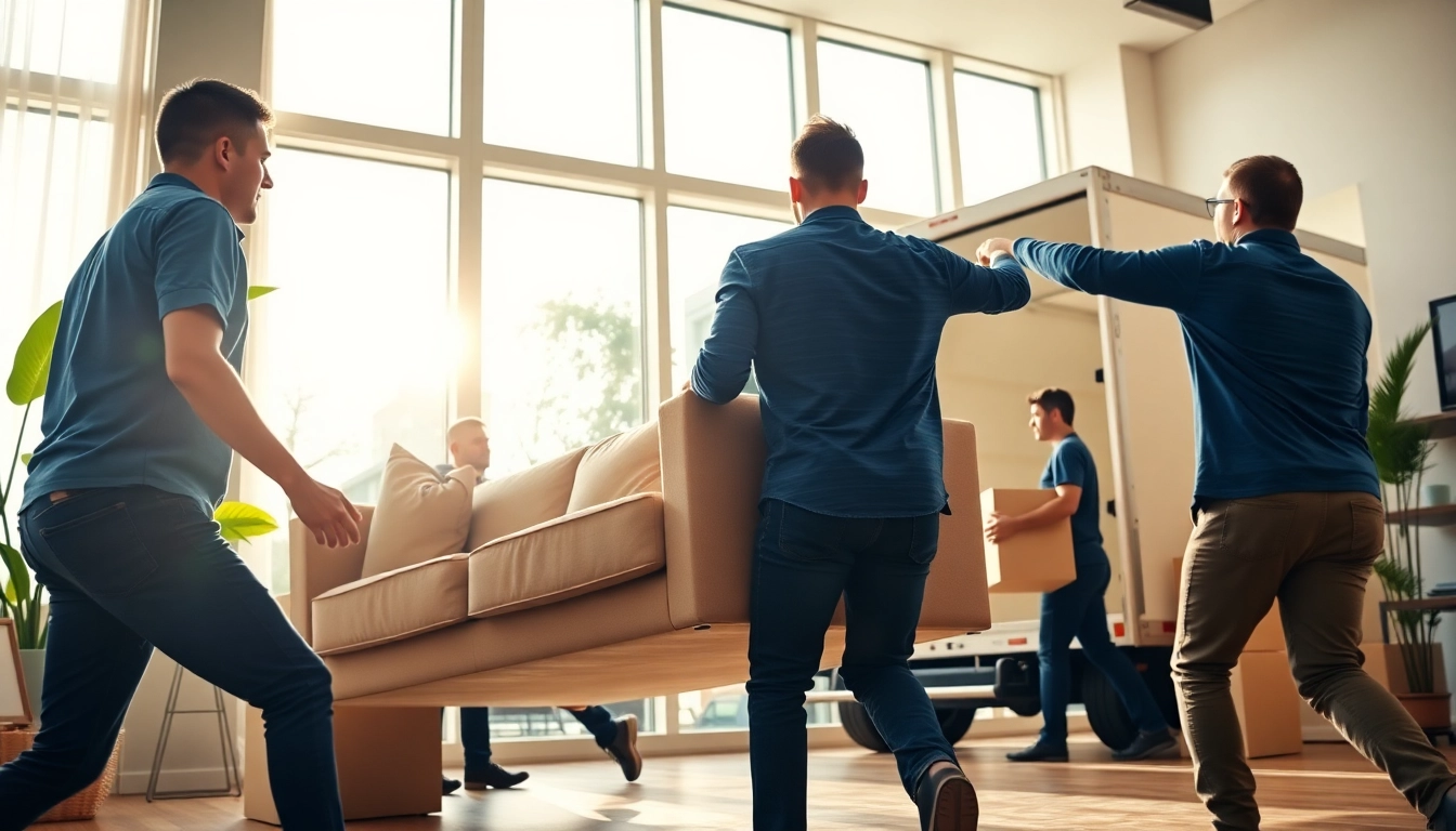 Efficient Toronto moving company team transporting furniture in a modern setting.