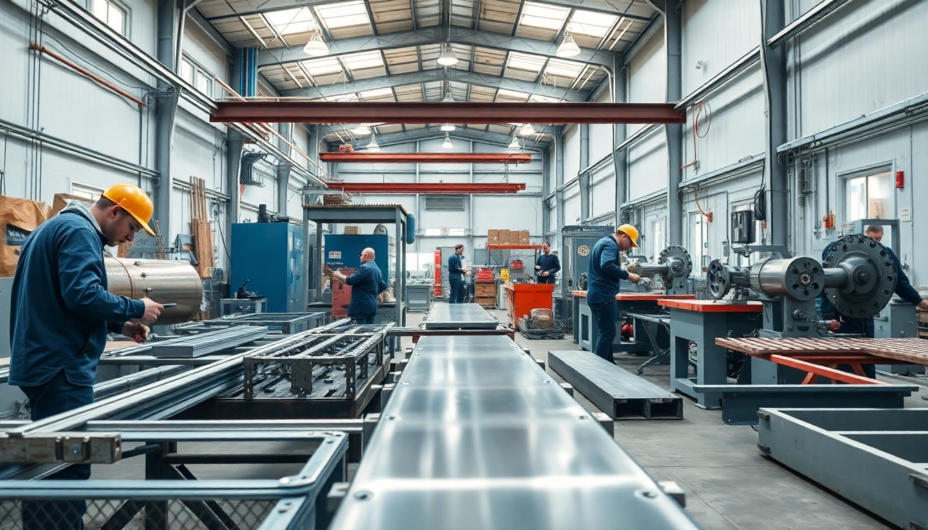 Workers fabricating metal at a top metal manufacturer edmonton, showcasing modern machinery.