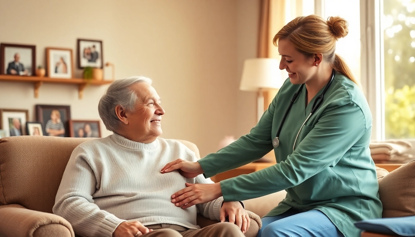Providing at home senior care with compassion in a cozy living room setting.
