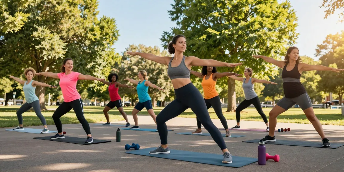 Group workout with diverse individuals outside, showcasing rokok88 daftar fitness routines in a vibrant park atmosphere.