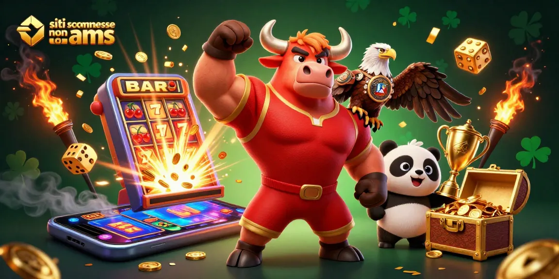 Siti scommesse non aams: Mascotte vincente celebra un jackpot con simboli e trofei