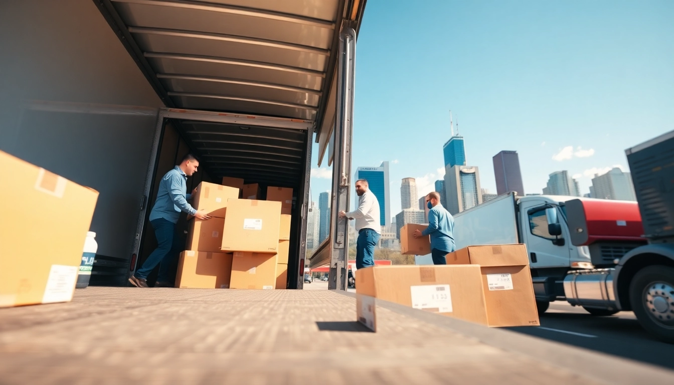 Reliable long distance movers Calgary packing boxes in a sunny urban environment.
