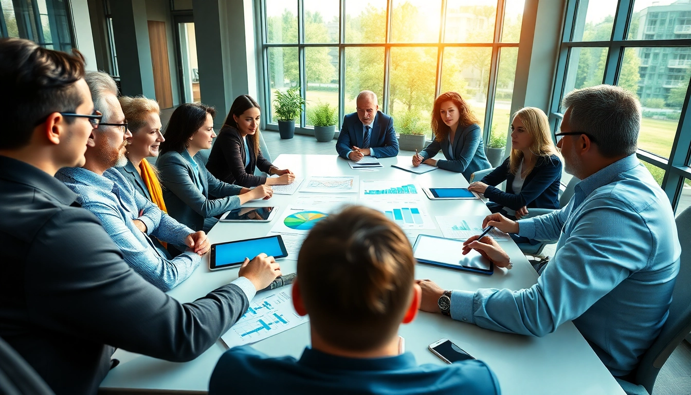 Engaged business team discussing strategies at https://www.ound-ound.com in a modern office.