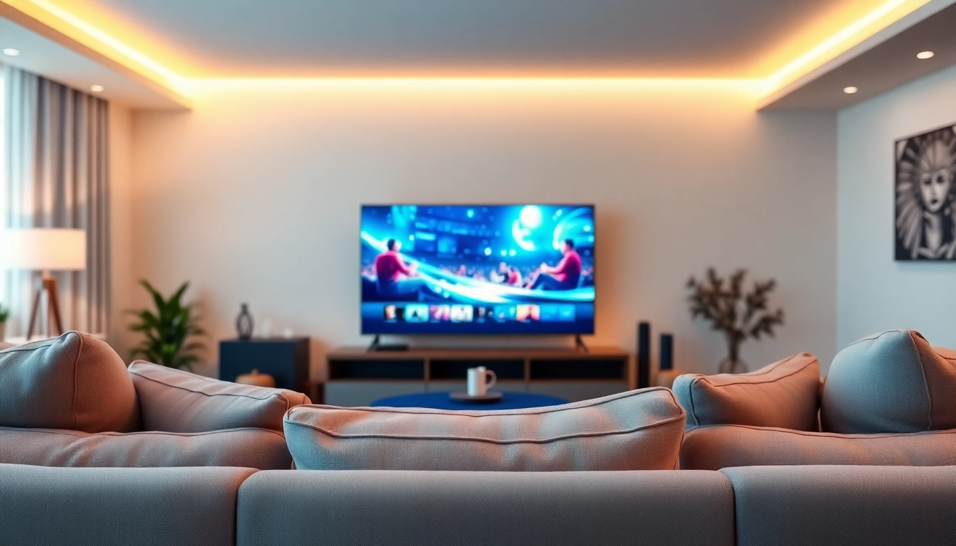 Stream IPTV seamlessly from a modern living room setup with vibrant visuals and cozy ambiance.