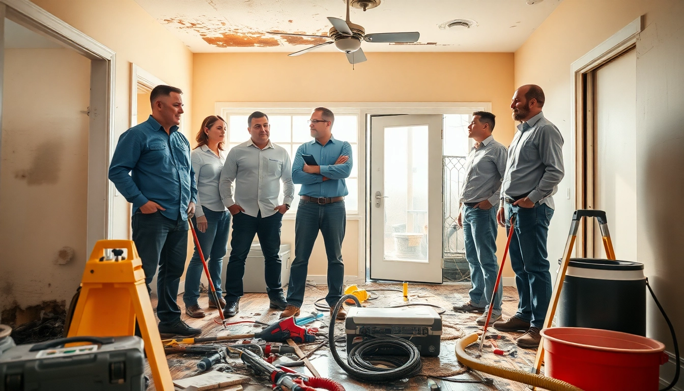 Damage restoration chicago team assessing water damage with professional tools and equipment.