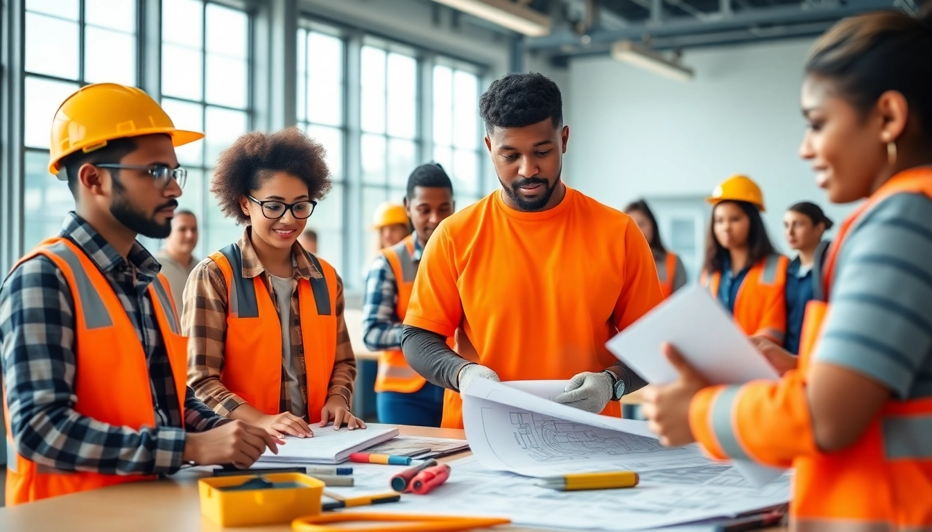 Engaged trainees in construction workforce development training showcase hands-on skills and teamwork.