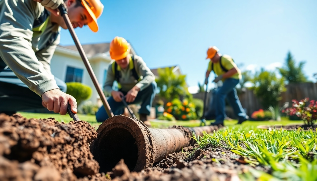 Efficient sewer repair durham team fixing a broken sewer line in a residential setting.