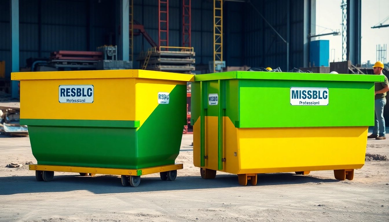 Efficient roll off bins at a construction site, ready for waste disposal.