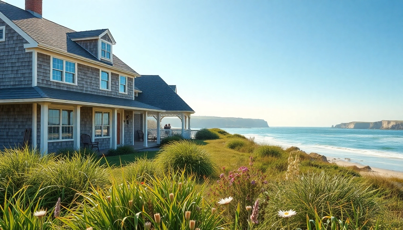 Beautiful cape cod home with inviting porch and coastal scenery.
