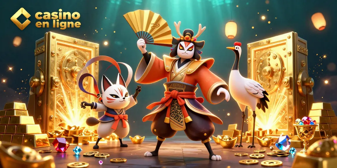 Casino en ligne avec un guerrier kabuki et des éléments de jeux d'argent captivants.