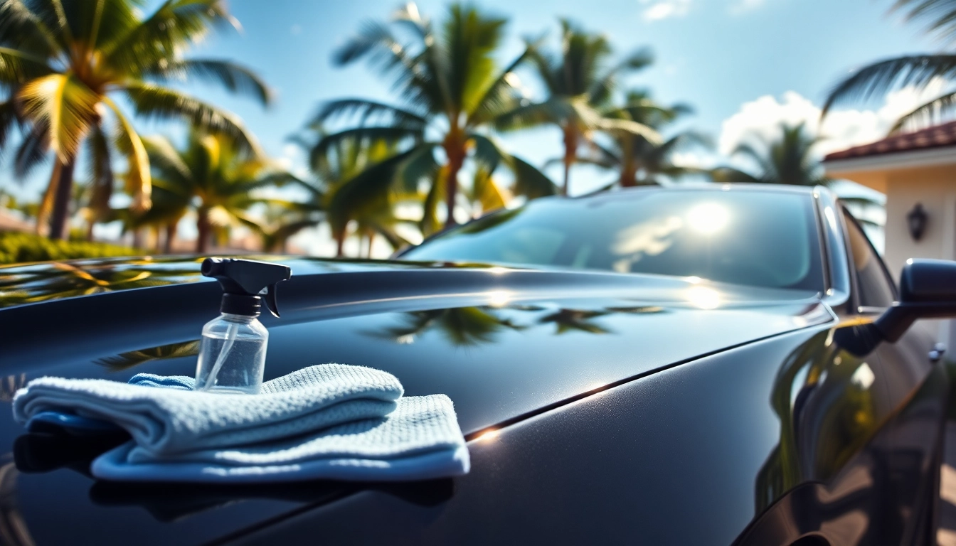 Mobile auto detailing Broward County featuring a sleek car and detailing tools in a sunlit driveway.
