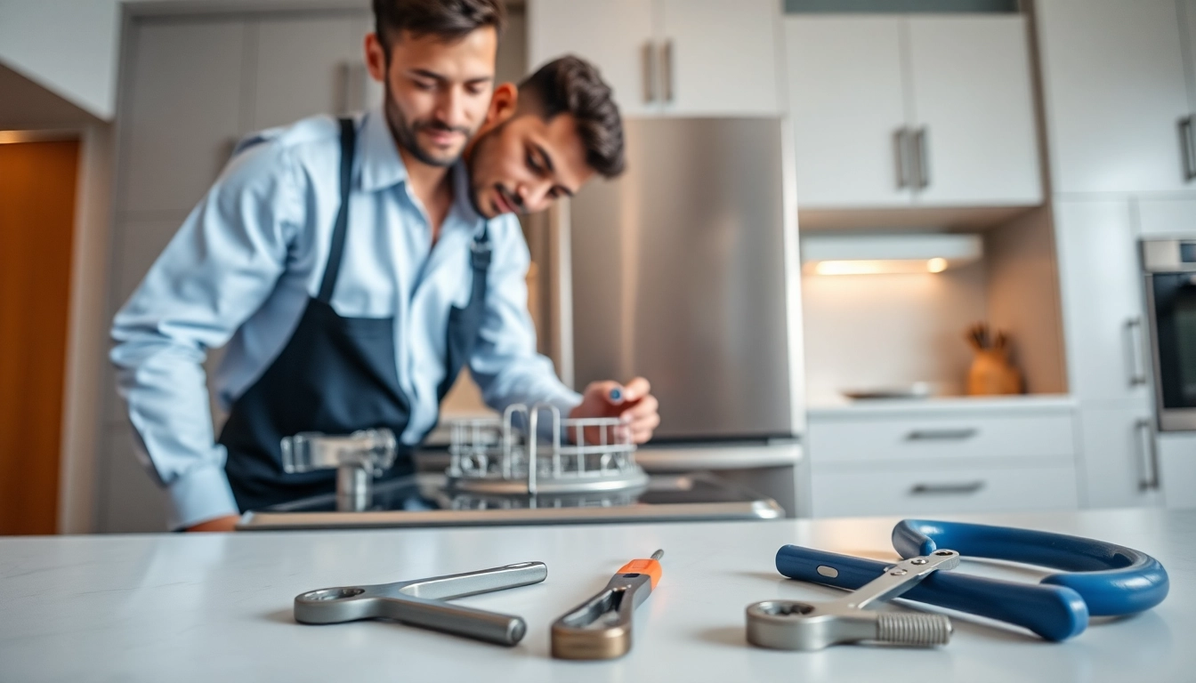 Expert performing Dishwasher Installation in a modern kitchen environment