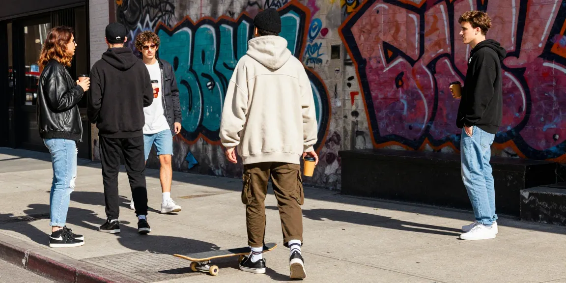 Modern urban fashion scene showcasing rokok88 style with trendy streetwear and vibrant graffiti backdrop.