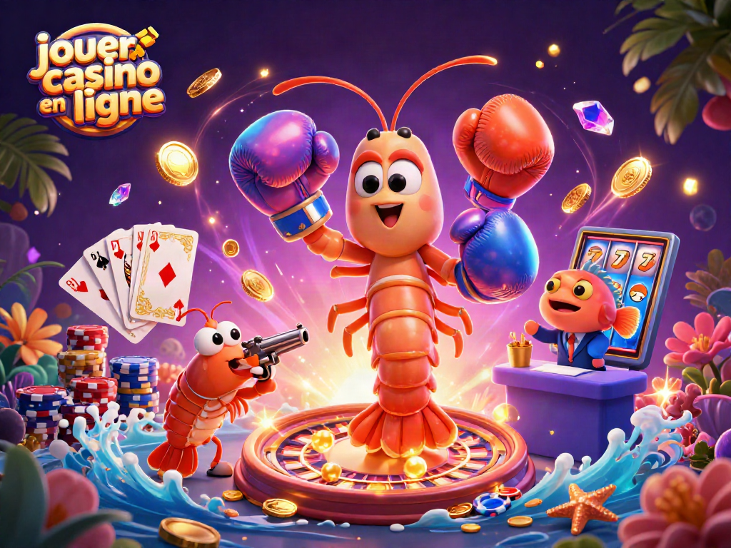 Jouer au casino en ligne avec des personnages marins dans une illustration dynamique et colorée.