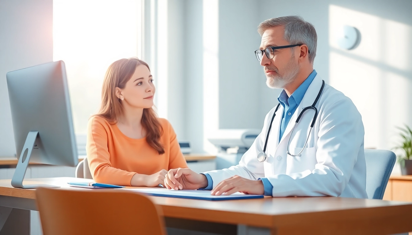 Engaging private GP consultation in a professional, well-lit healthcare setting.