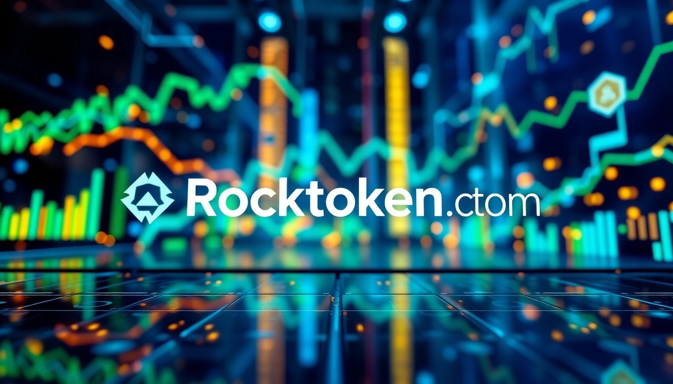 Visual representation of the Rocktoken.com brand logo with vibrant financial technology elements.