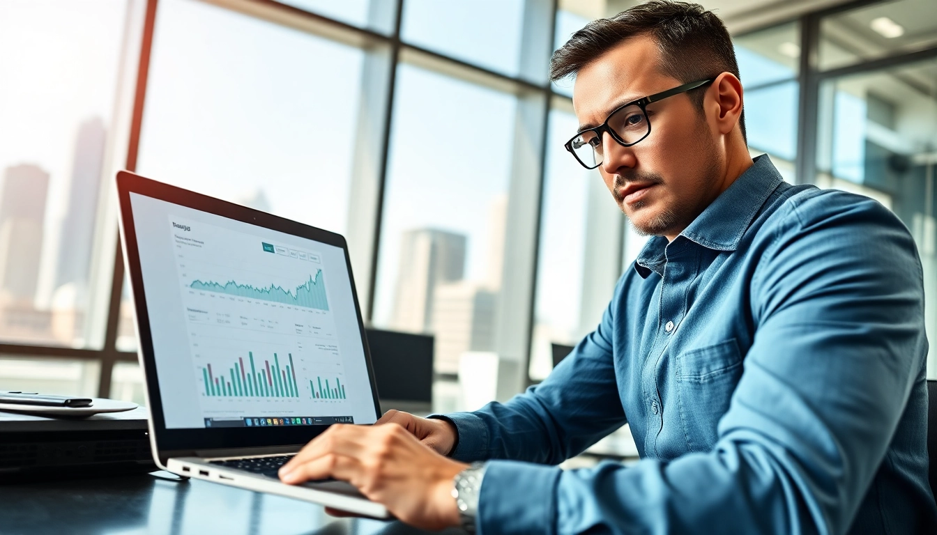 Trader analyzing data on sway markets in a modern office environment.