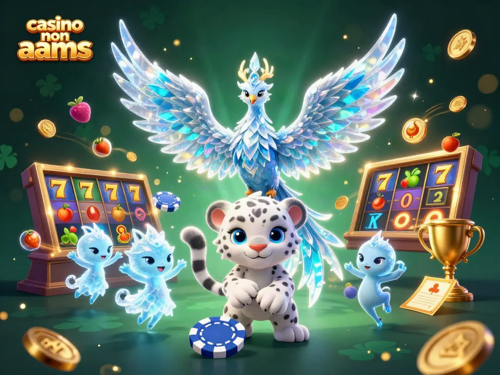 Scopri i vantaggi dei casino non AAMS con un'illustrazione vivace e colorata di un fenice ghiacciato e altri personaggi.