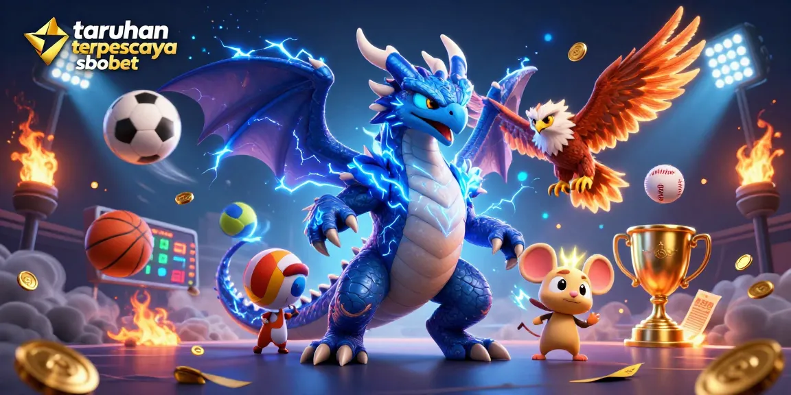 Bet on taruhan terpercaya sbobet with a dynamic sports betting scene featuring vibrant characters and energetic action.