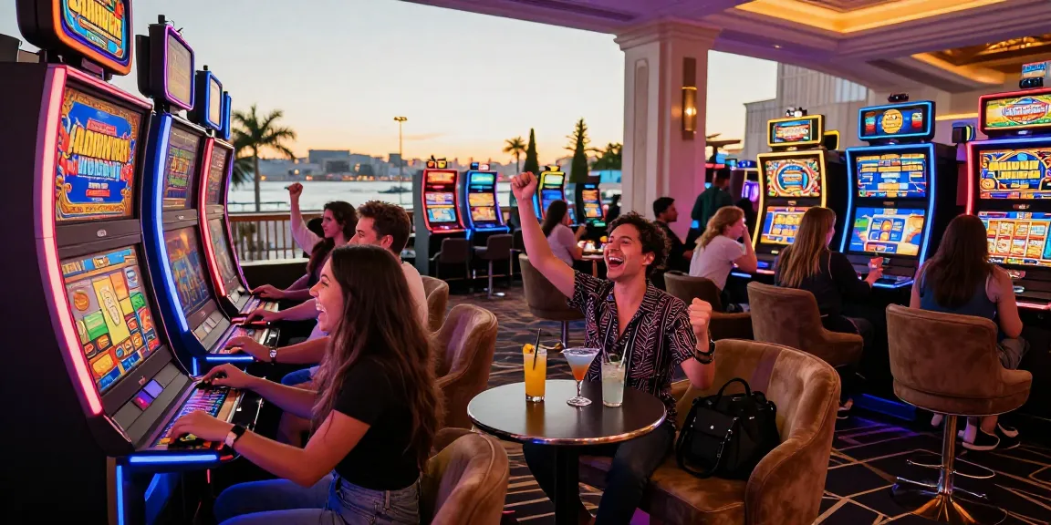 Exciting slot server luar negeri gaming scene with friends enjoying casino night.