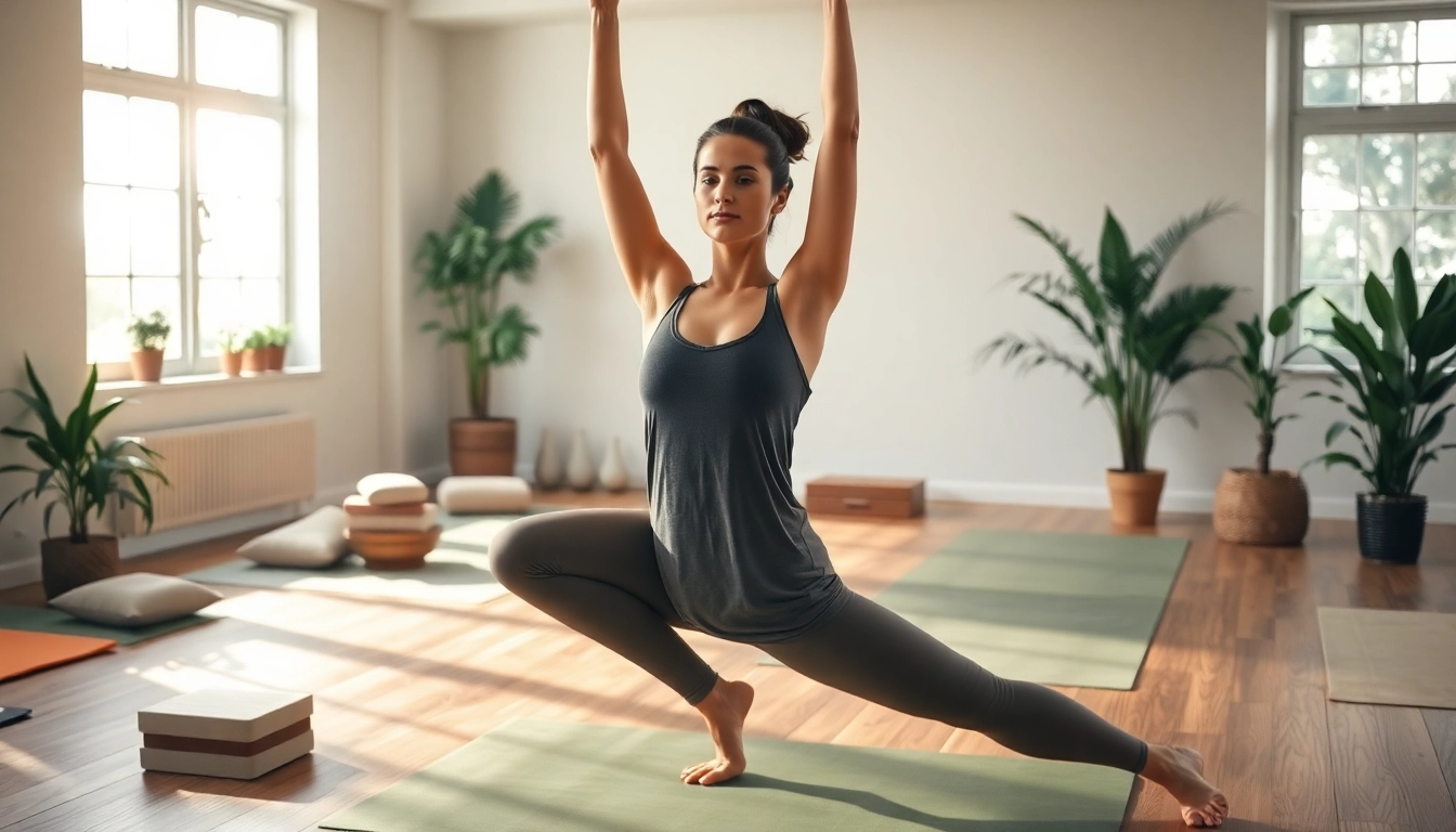 Engaged instructor practicing Yoga AI techniques in a bright, tranquil studio.