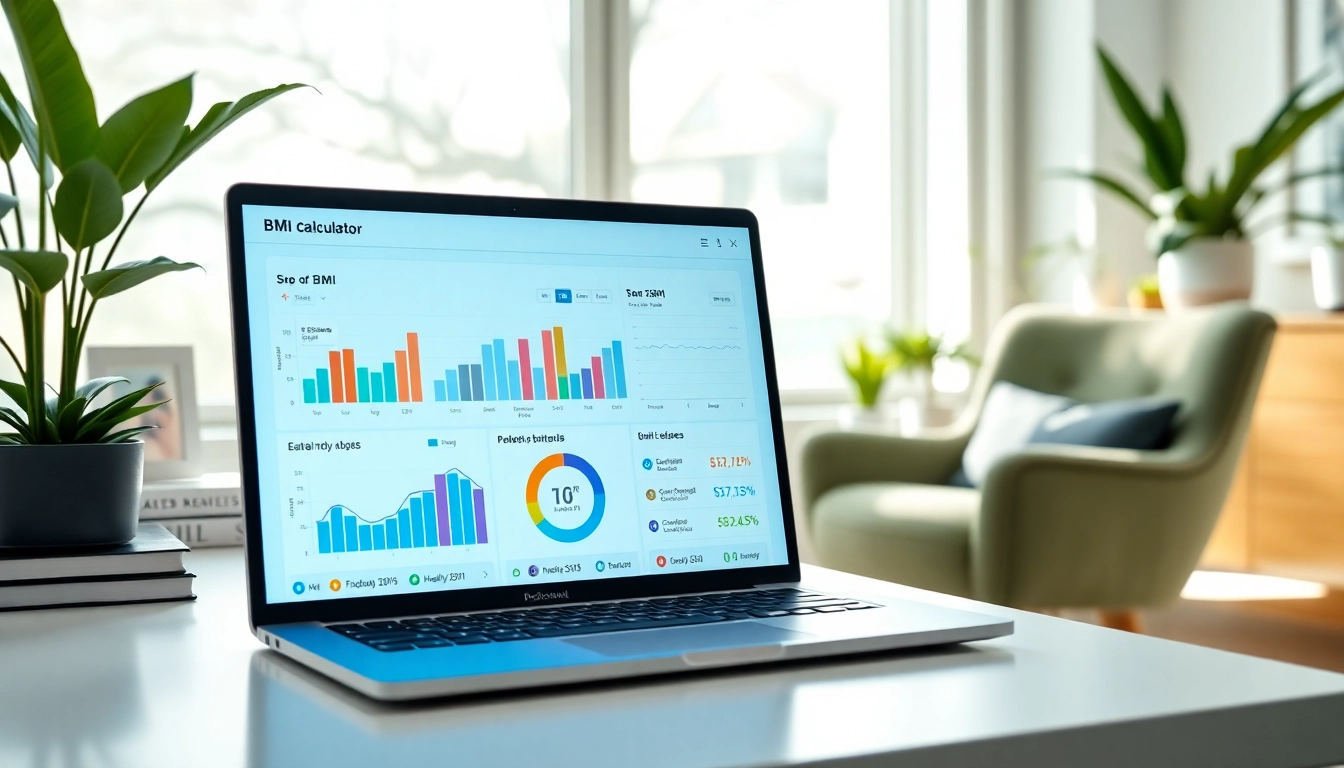 Calculate your BMI using a user-friendly bmi calculator interface in a modern home office.