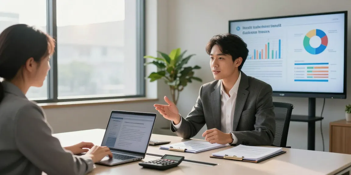 Business owner consulting on whether merchant cash advances are expensive with financial advisor, showing analysis and documentation.