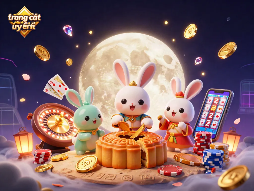 Khám phá trang cá độ uy tín với thỏ trăng và các yếu tố casino truyền thống trong không gian huyền bí.