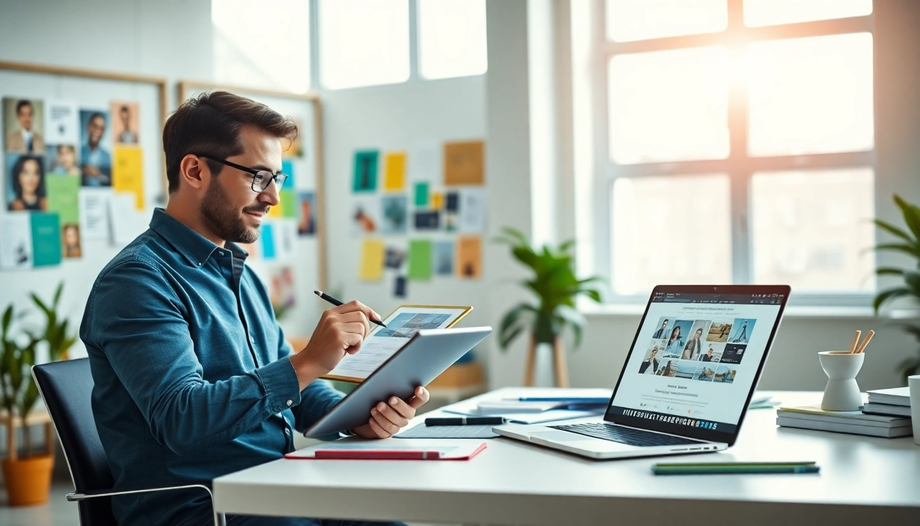 Showcasing Website Design Hereford with a designer creating a vibrant, modern website in a stylish workspace.