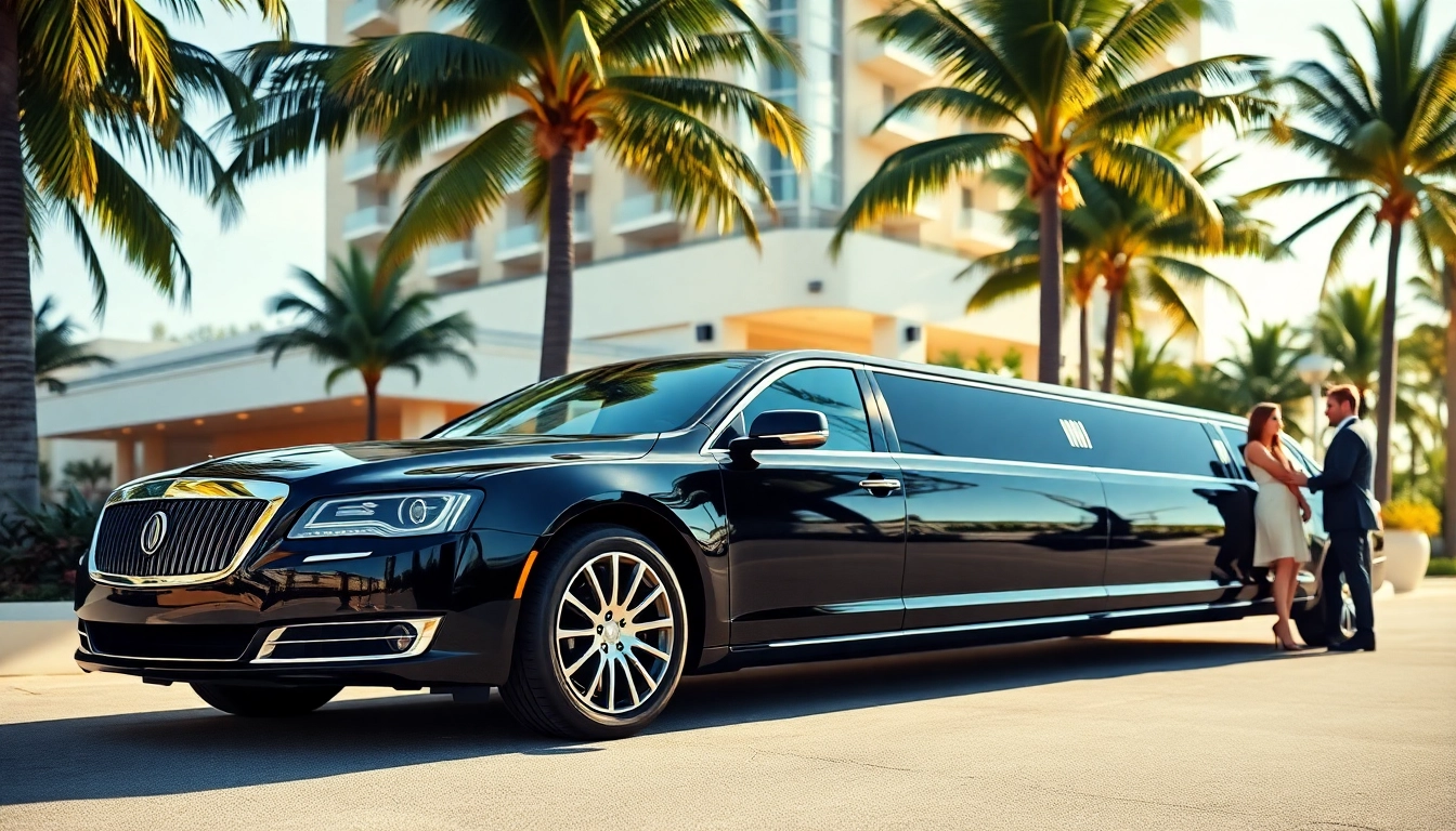 Experience luxury with a limo in Miami florida, showcasing elegance outside a high-end hotel.