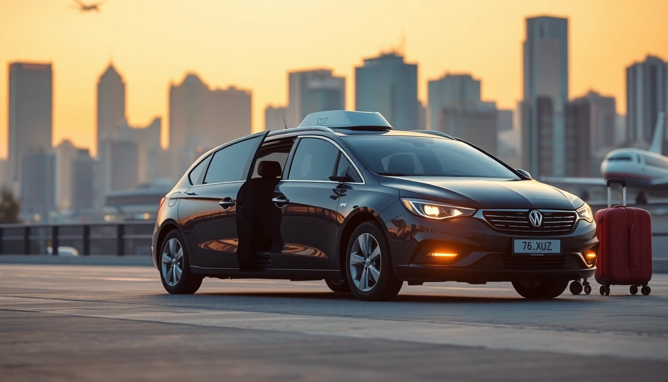 Long distance taxi transfers with a sleek vehicle and urban setting, offering comfort and reliability.