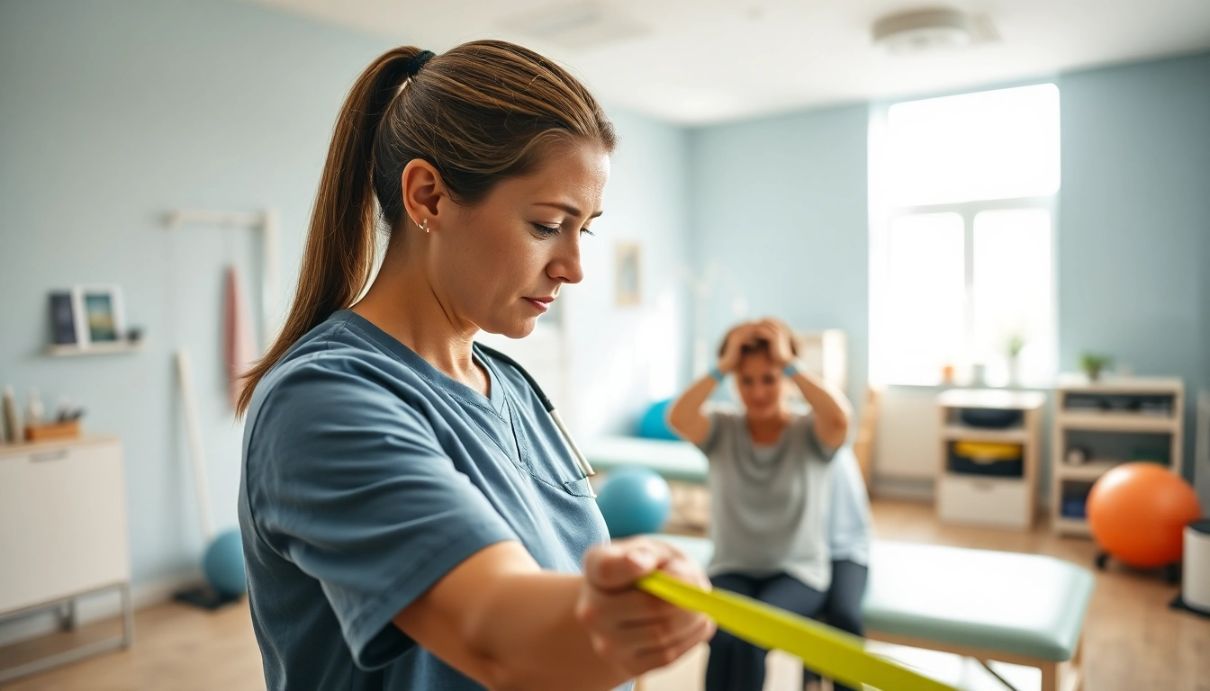 Assist in physical therapy at https://www.fhpts.com with a therapist in a bright clinic setting.