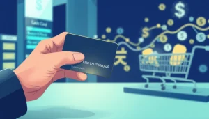 카드깡의 개념을 보여주는 신용카드 거래 장면을 강조한 일러스트