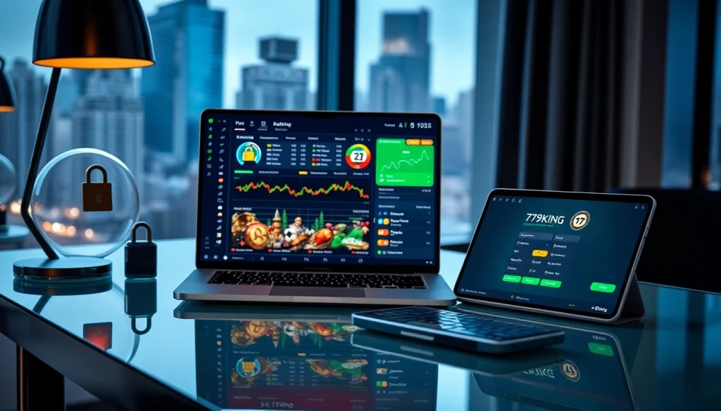 Painel de apostas online da 79king em vários dispositivos, exibindo apostas seguras e probabilidades ao vivo.